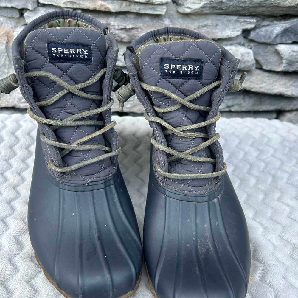 Sperry Gray and Olive Duck Boots